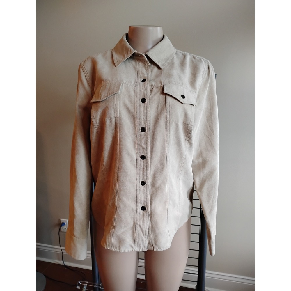 Croft & Barrow Faux Suede Button Down Shirt Tan Beige Long Sleeve Medium